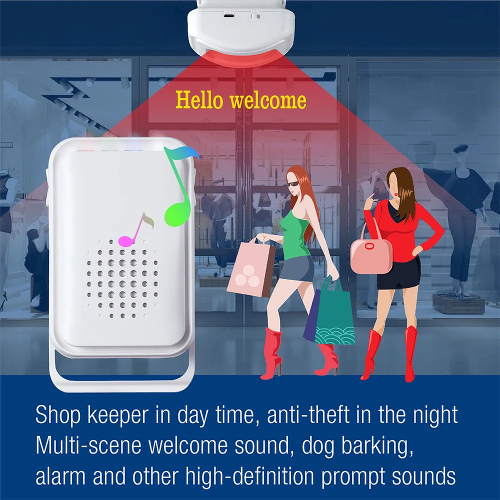 Wsdcam 30 Ringtones Shop Store Home Security Welcome Chime Wireless Infrared IR Motion Door Bell Sensor Alarm Entry Doorbell