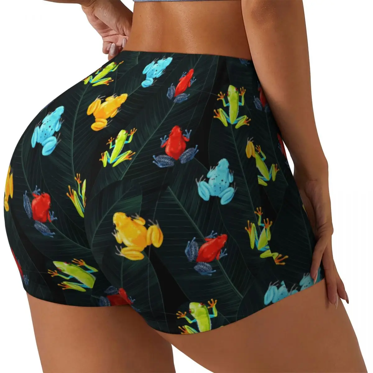 Palm and Frogs Print Workout Shorts for Women Short Gym Yoga Running Sport Active Exercise Fitness Shorts