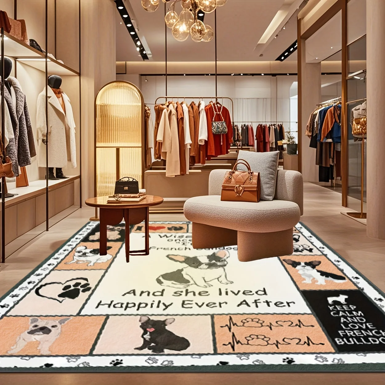 VIKAMA French Bulldog Dog Large Rug Vintage Puppy Slogan Paw Print Non‑Slip Washable Soft Floor Mat for Indoor Home Decoration