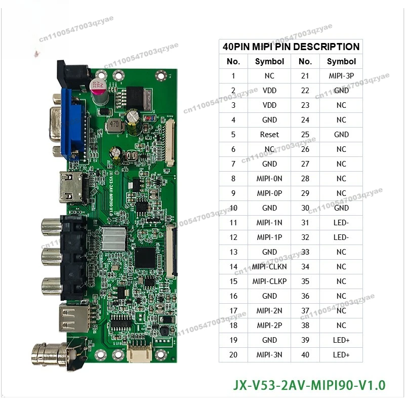 Direct Drive 40Pin-MIPI Screen Support VGA HDMI CVBS Signal Input 8~ 24V Wide Voltage 800 * 1280Px
