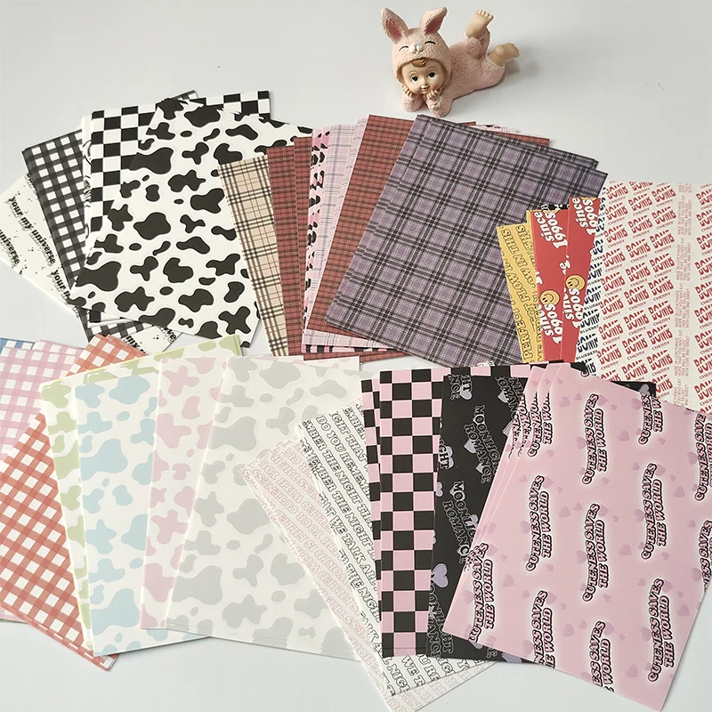 25 Sheets Retro Milk Cow Grid Collage Material Paper DIY Scrapbooking Album Journal Kawaii Decor Background Craft Paper