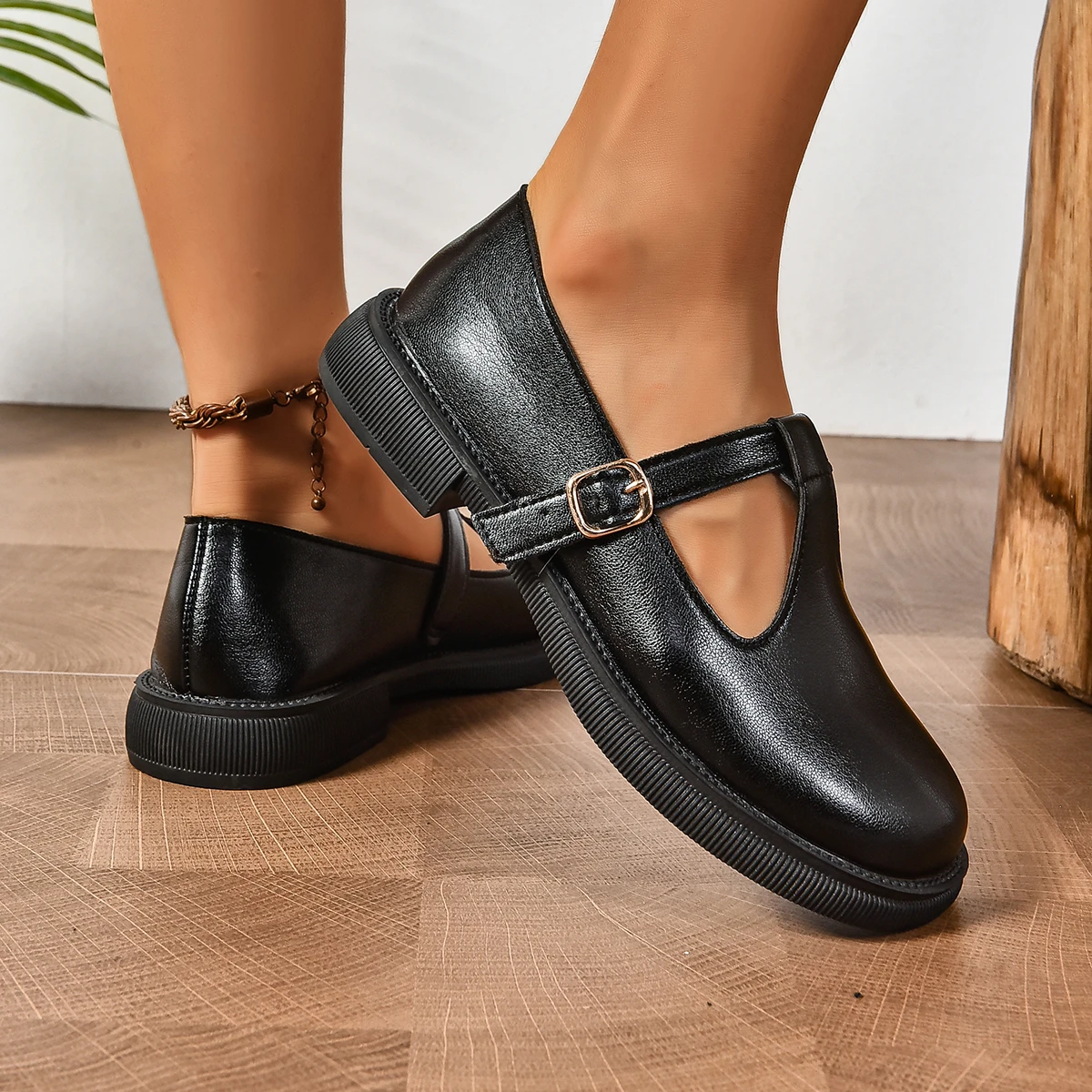 Solid Color Mary Jane Platform Shoes Woman 2024 Buckle Strap Pu Leather Casual Shoes Woman Thick Sole Student Jk Uniform Shoes