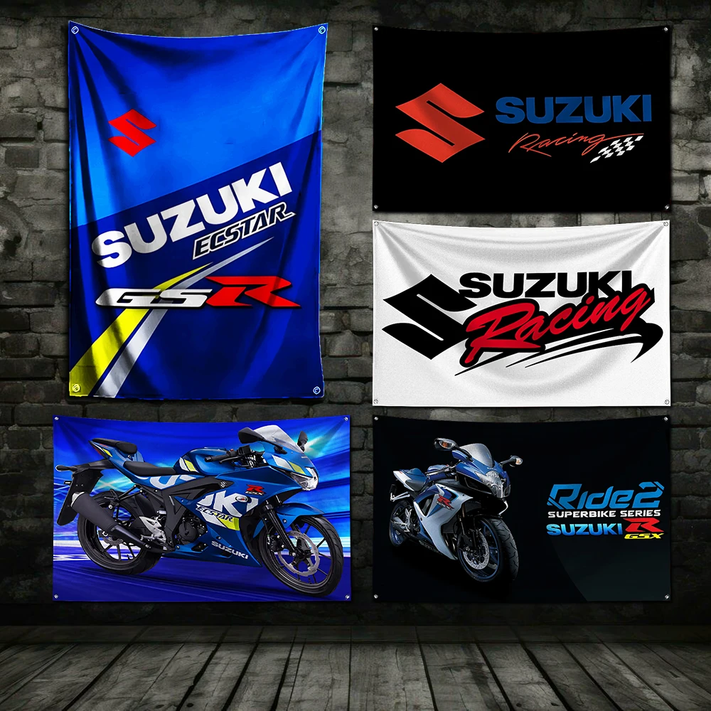 3x5 Ft Team GSX Motorcycle Racing Flag Polyester Printing Banner for S-suzukis Garage Wall Art Out Door Decoration With Grommets