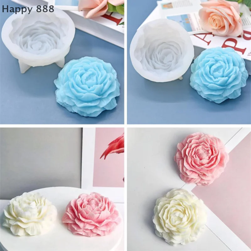 قالب سيليكون الفاوانيا ثلاثي الأبعاد للشموع والصابون والراتنج والجص والشوكولاتة والكعك والثلج - أداة متعددة الاستخدامات للخبز والحرف اليدوية #3