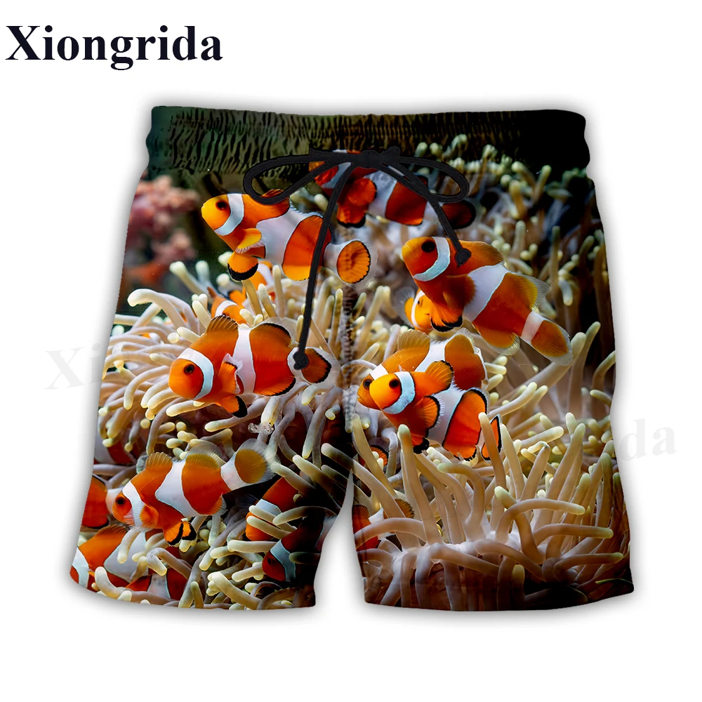 Fashion Clown Fish Print Shorts Men Elastic Waist Beach Shorts Summer Harajuku Casual Shorts Tropical Fish All Over Print Shorts