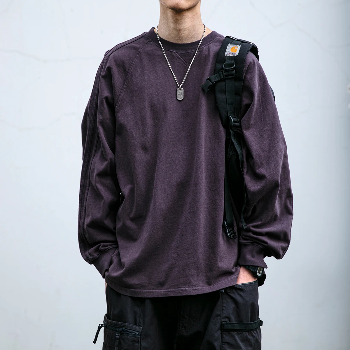 Basic Long Sleeve T-Shirt Men's Loose Fit round Neck Casual Bottom Shirt Spring Autumn Pure Color Washed out Couple's Tee
