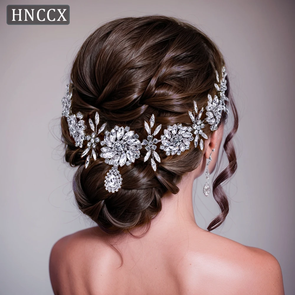 

HNCCX Luxury Water Drop Pendant Bridal Headband Handmade Rhinestone Tiara And Earring Set Wedding Hair Accessories CP440