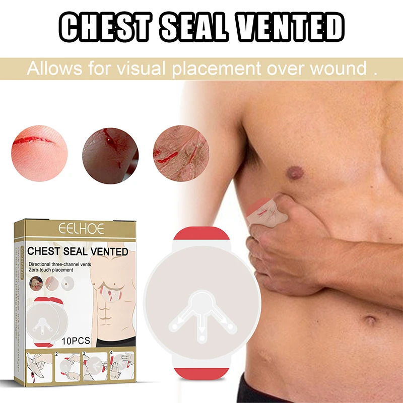 10pcs Medical Vent Chest Seal Occlusive Adhesive Dressing for Chest Wounds Survival Emergency Trauma Sticker First Aid Patch