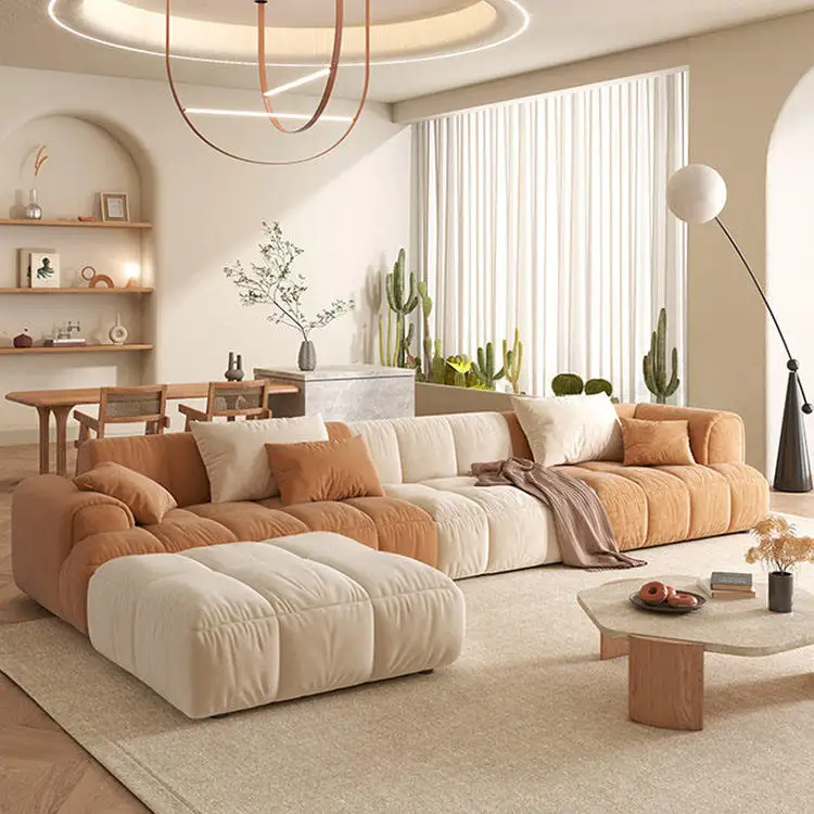 Modern Living Room Sofa Set With Comfort Cushions And Composite Fabric Upholstery For Family Seating And Home Lounge Use