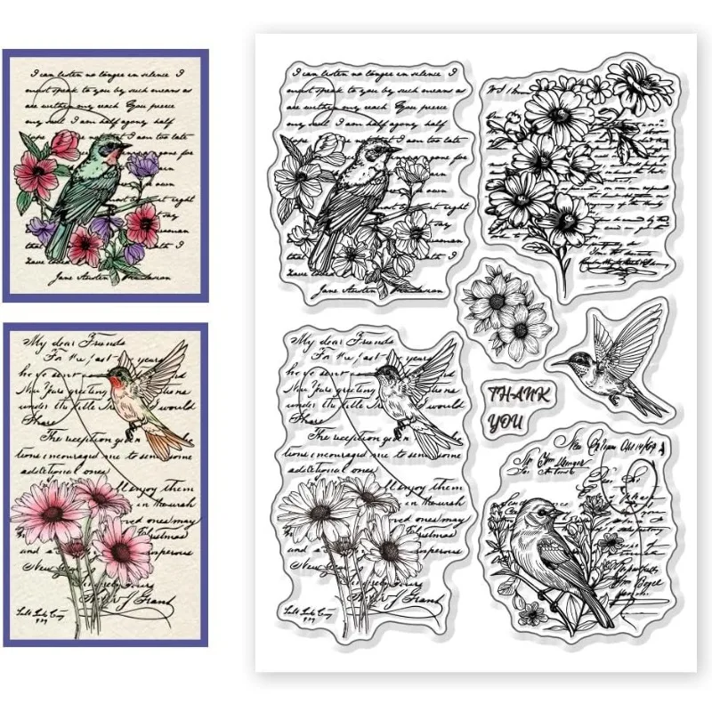 1 ورقة الطيور الزهور واضح Stamps شفافة سيليكون Stamps واضح ختم الأختام الكلمات سيليكون Stamps لصنع البطاقة ديكور