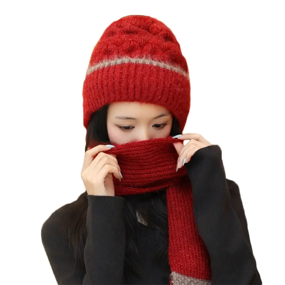 Syal Topi Terintegrasi Musim Dingin Mewah Modis Syal Topi Beanie Tahan Angin Tebal Set Syal Kasual Lembut Berkerudung Luar Ruangan