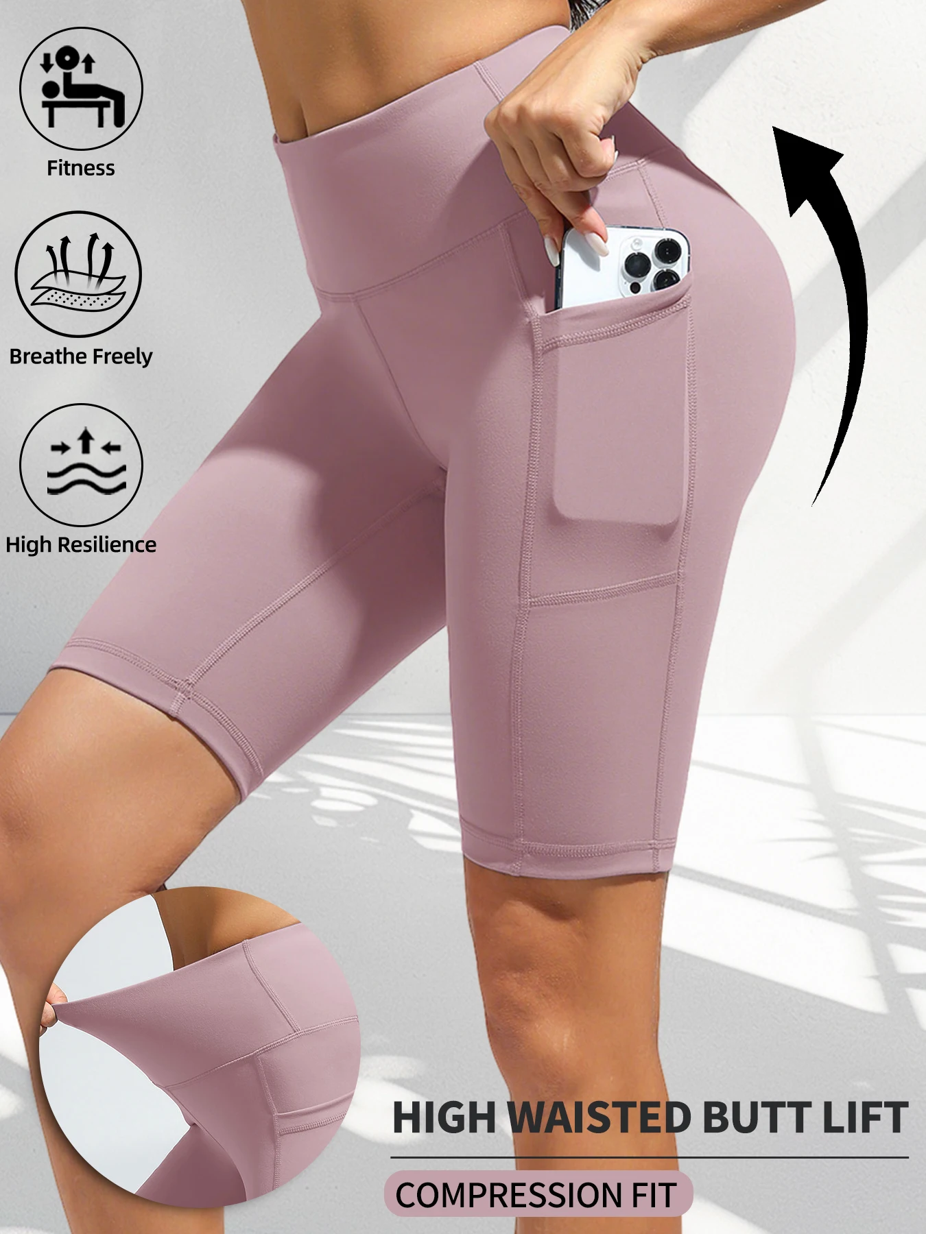 New High Waist Women's Leggings Stretch Yoga Pants Tights With Pockets Push Up Fitness Running Sportswear Solid Color Pants
