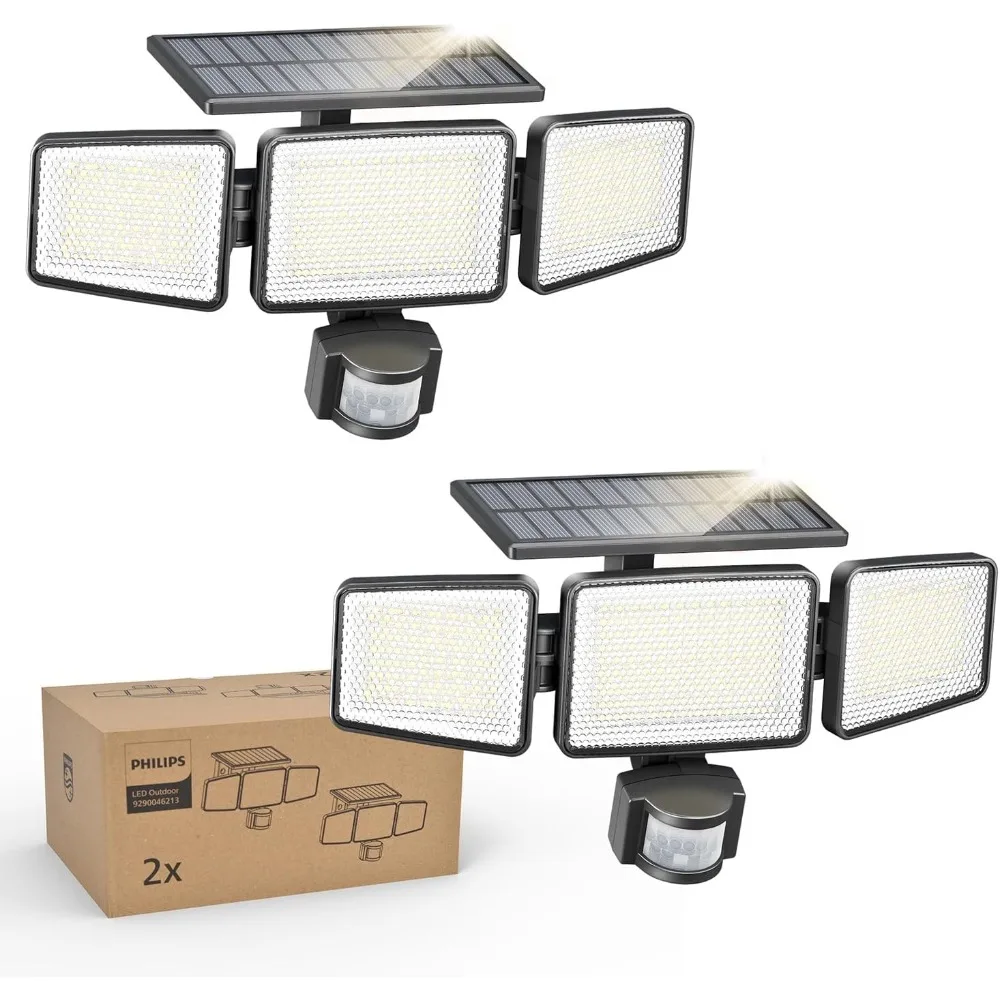 

Solar Security Light Outdoor 302 LED 1200lm，Solar-Powered Waterproof Wall-Mounted Flood Light w/PIR Motion Sensor, 3 Heads, IP6