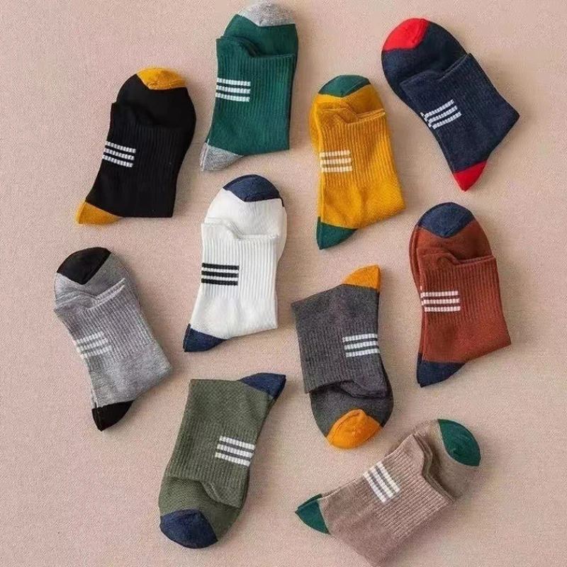 10 pairs Men's new autumn comfortable mid length tube warm heel lifting three bar sports long socks fashion simple men's socks