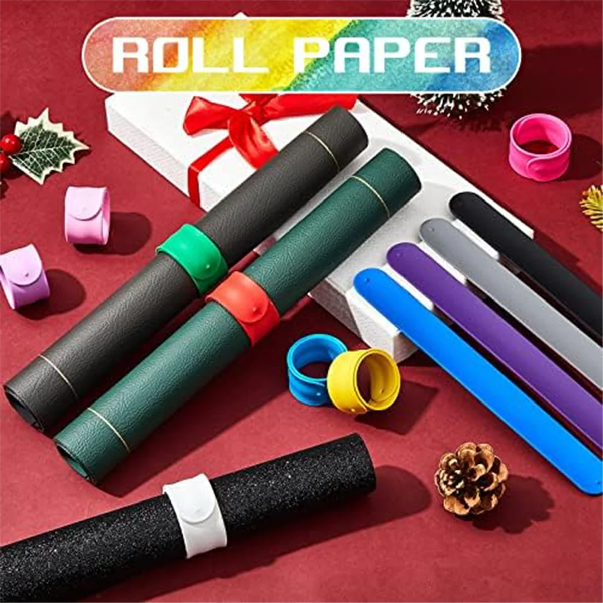 ABZL 12Pcs Silicone Flip Wrapping Paper Holder Poster Holder Paper Roll Holder Stabilizer Slap Bands for Storage Organization