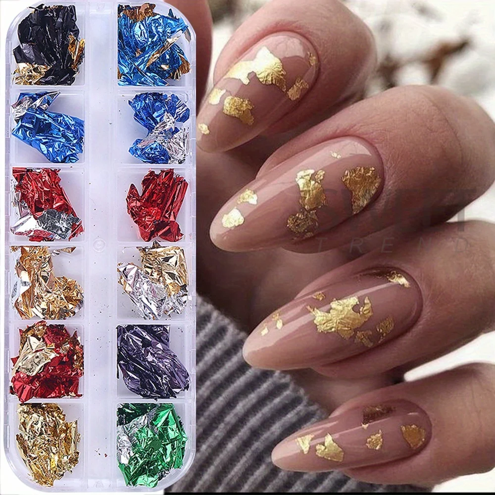 2 صناديق 24 أنماط الذهب احباط رقائق مسمار الترتر رقائق مختلطة الحرير الألومنيوم بريق Paillette رقاقة البريق الديكور Crafts بها بنفسك الحرف