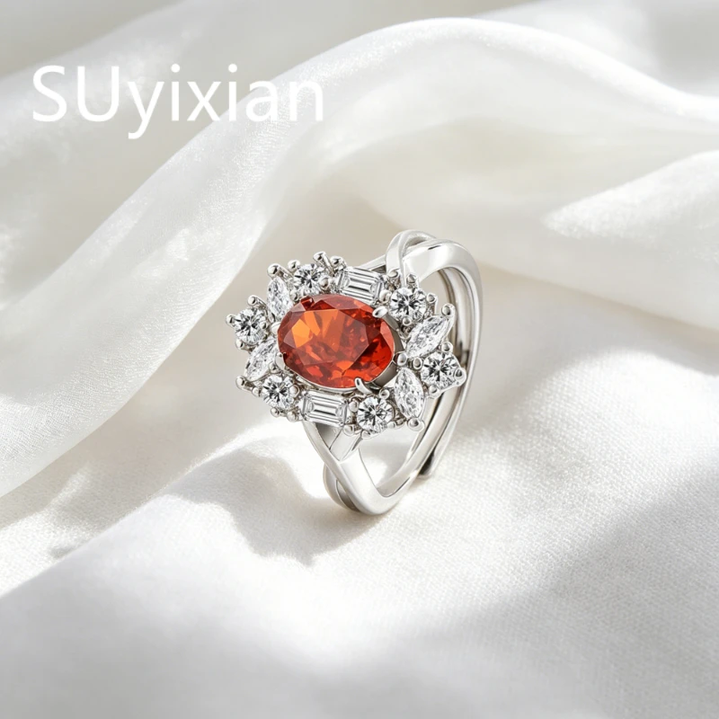 925 Sterling Silver Fashion Luxury Ice Flower Cut Crystal Zircon Queen Ring, Birthday Anniversary Wedding Party Gift