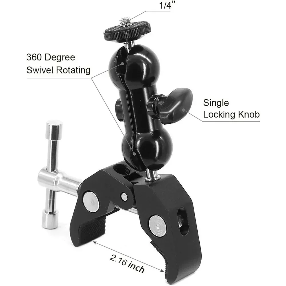 ERIKOLE Metal Super Clamp with 360° Double Ball Head Magic Arm Clamp with 1/4\