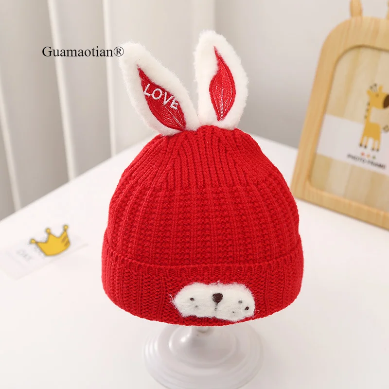 

2024 New Winter Newborn Baby Hats for Boys Girls Cute Bunny Knit Beanie Hat Double-Layer Warm Infant Caps Accessories 0-6M