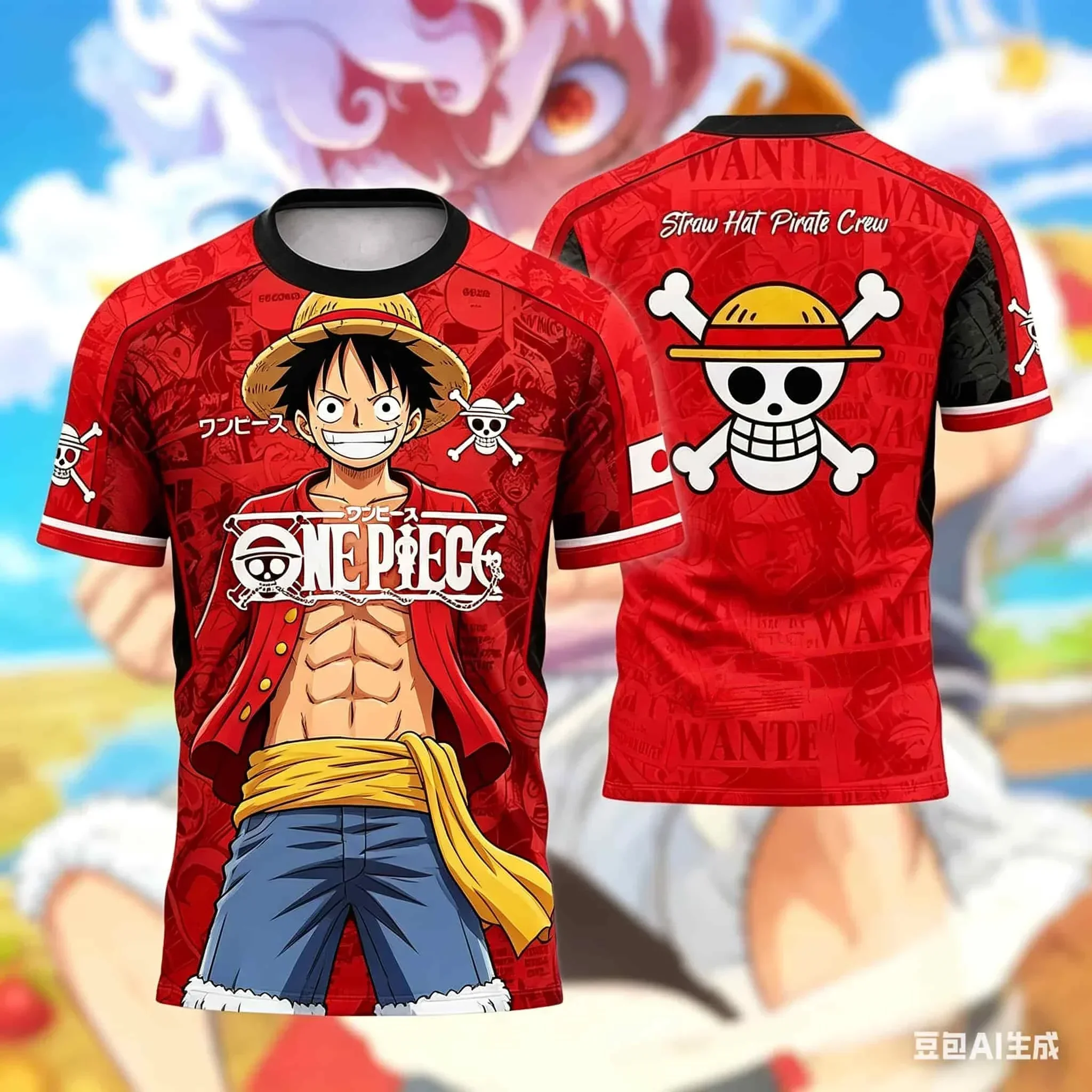 One Piece Anime Luffy Gear 5 3D-Druck Fußballtrikot für Herren T-Shirt Sommer Sportshirt Casual Cosplay Tees Familien-Matching – Detail 7
