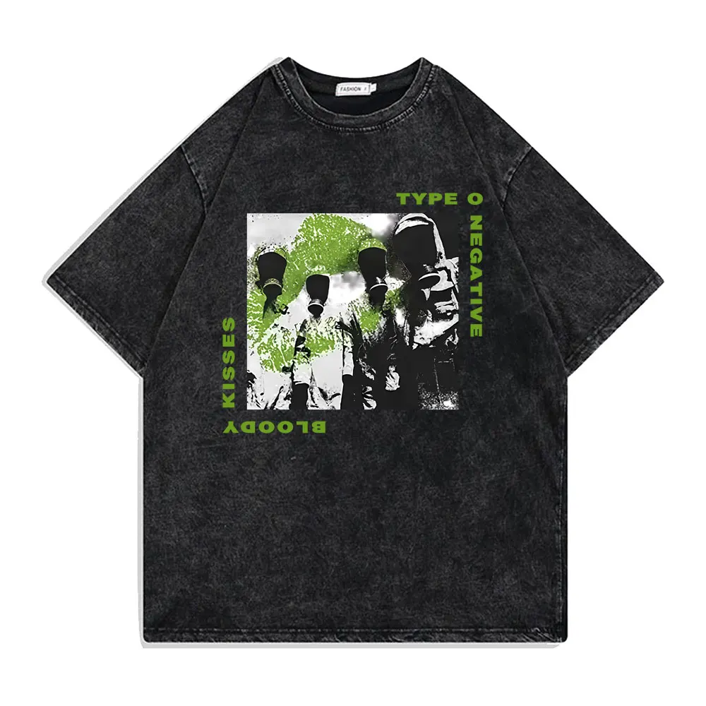 Washed Vintage Type O Negative Bloody Kisses Cat Funny Graphic T-shirts Men Women Retro Rock Metal Gothic T Shirts Streetwear