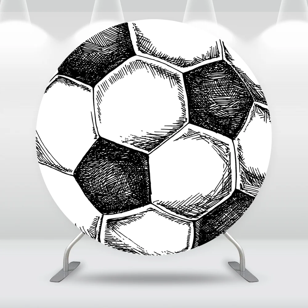 Soccer Ball Birthday Party Round Backdrop Cover Black White theme Football Boy Circle Background Photography Cake Table Banner