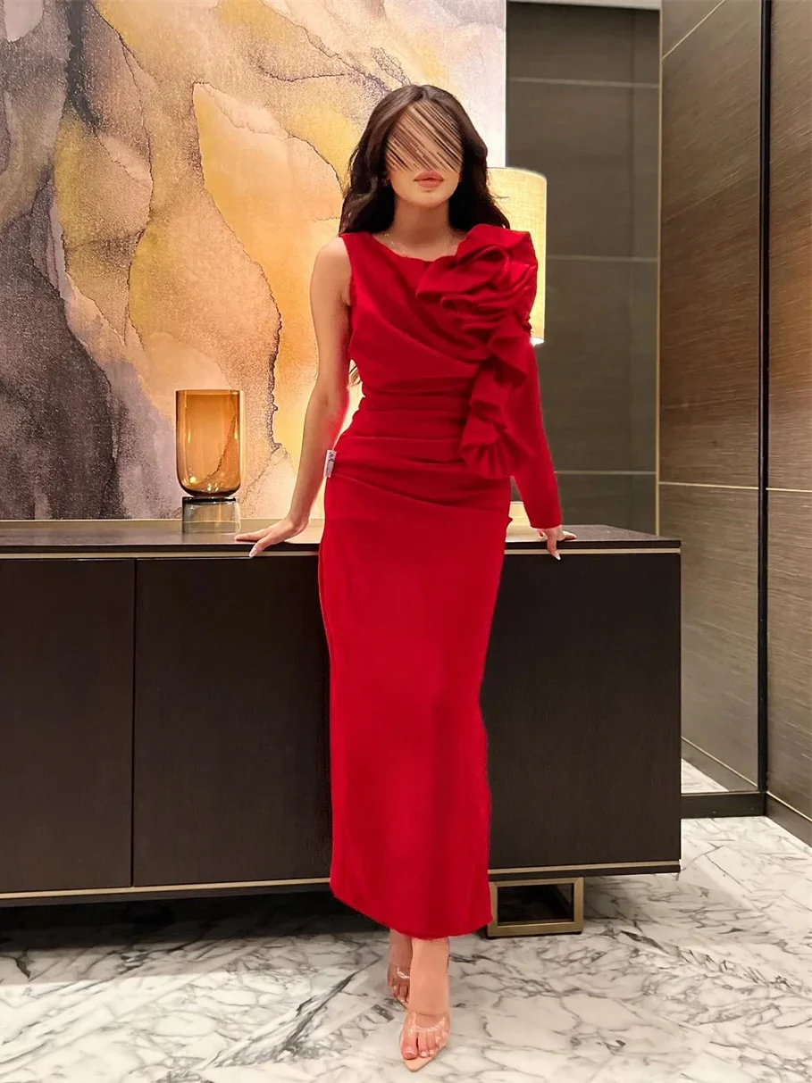 Платья для выпускного вечера Fashion O-Neck Sheath Ruched Celebrity Dress Long Sleeve Tank Slit Ankle Length Formal Evening Gowns فساتين الحفلات