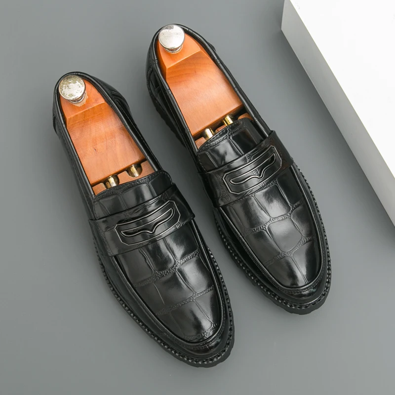 حذاء بدون كعب عصري للرجال أسود بني أوروبي أمريكي كاجوال مريح ماركة مكتب أحذية من الجلد أحذية رجالية