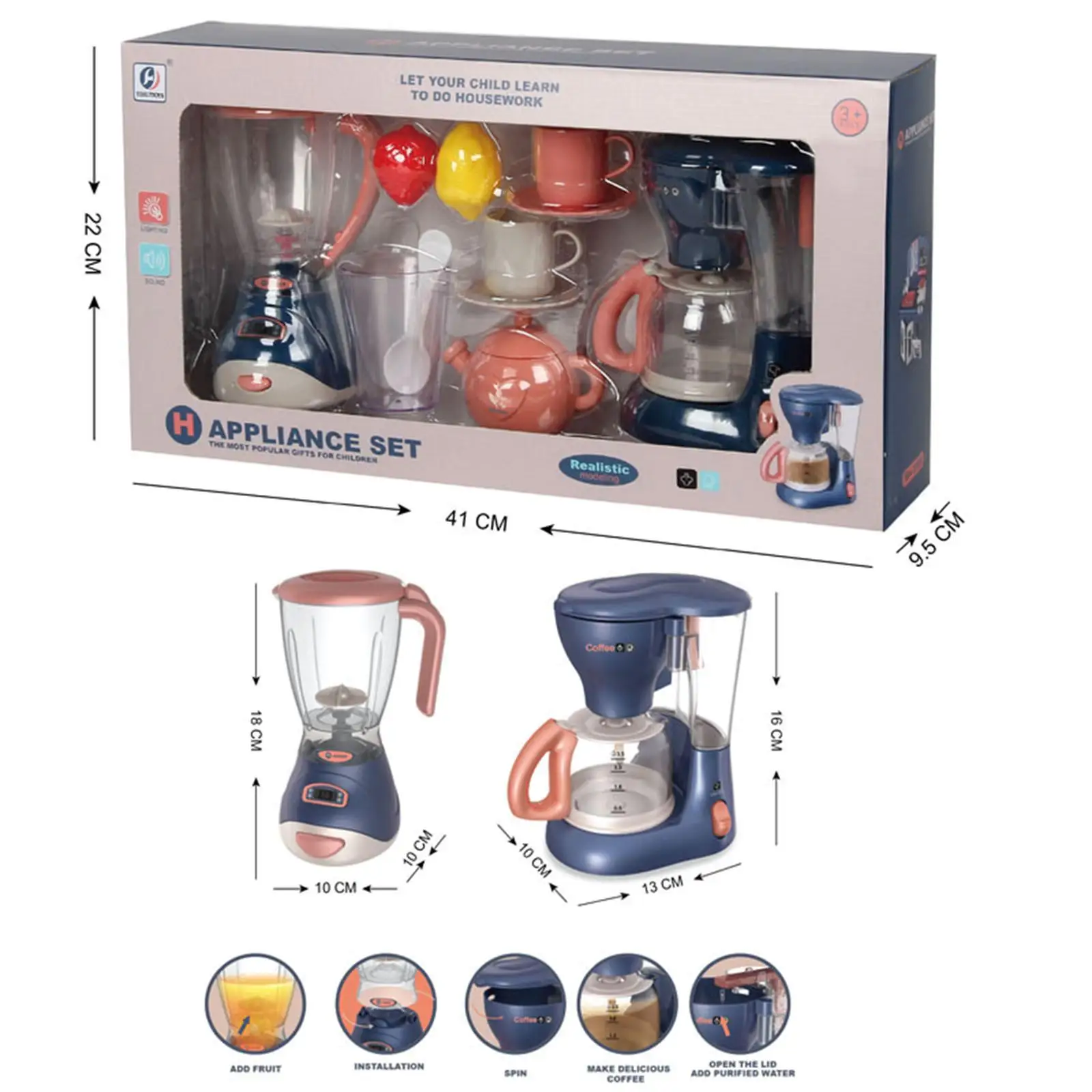 Kitchen Appliances Toys with Realistic Light and Sounds Develop Motor Skills for