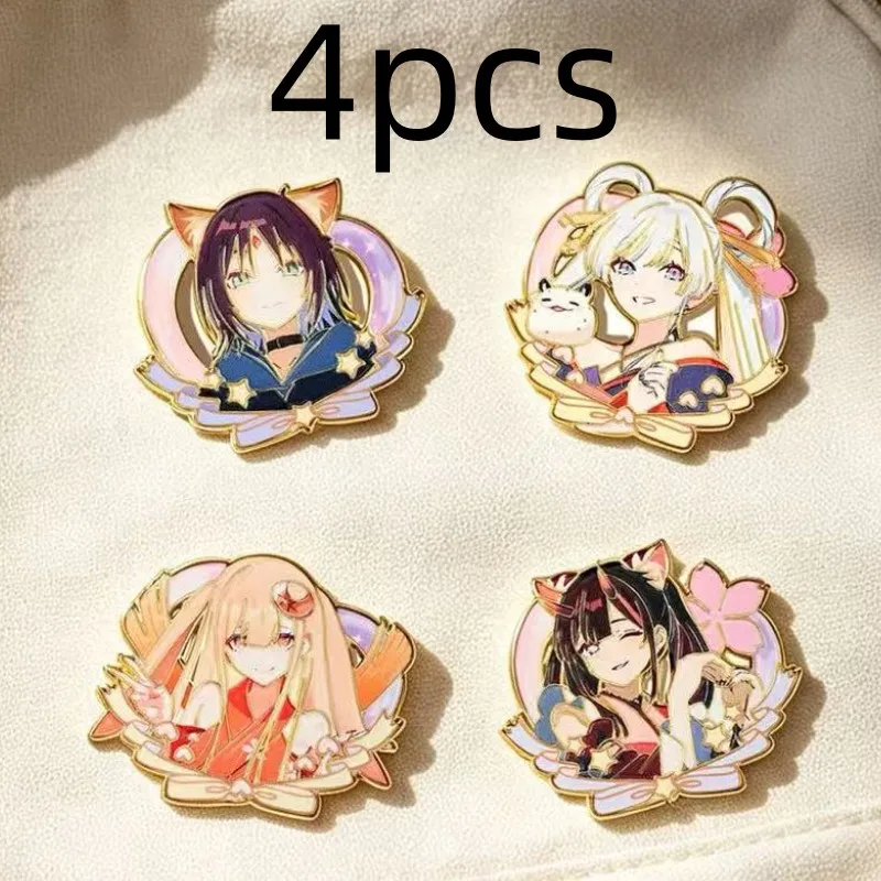 4Pcs Set Cute Japanese Anime Character Cartoon Girl Enameled Pins Collectible Hard Enamel Lapel Brooches for Backpacks