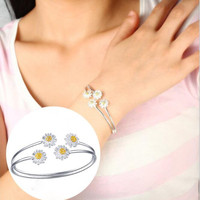 Personality Fashion Fresh 925 Sterling Silver Jewelry Multi-layer Daisy Sun Flower Female Opening Bracelet    SL034