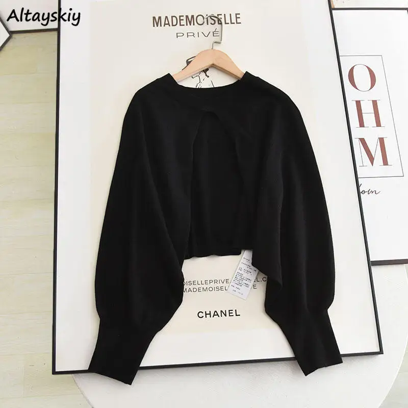 

Long Sleeve Cardigan Women Temperament Solid O-neck Smock Tops Loose All-match Knitted Sweaters Slouchy Soft Designed Casual