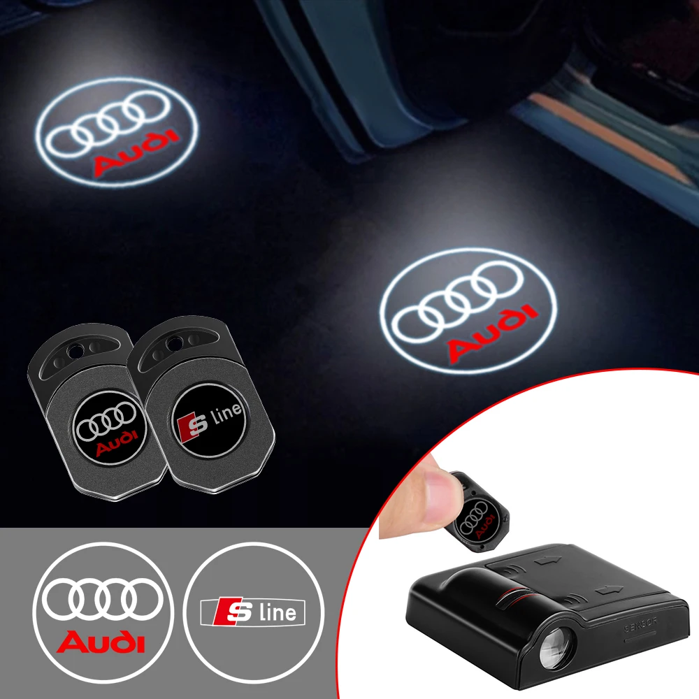 Image of 2 Stück LED-Türprojektorleuchten für AUDI Sline A3 A4 B8 8P 8V B6 A5 A6 C7 Q5 B9 B7 C6 A1 Q7 Q3 TT RS A2, kabellose Willkommensbeleuchtung