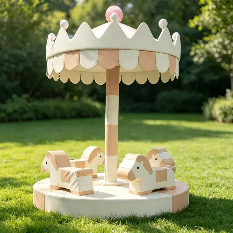 Fantastic Indoor/Outdoor Soft Merry-Go-Round Soft Play Equipment for Kids Parties for Malls Cafe Girl Princess-Themed Carousel