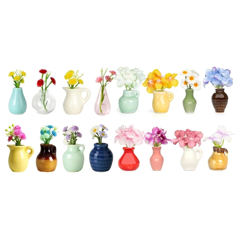 Mini Vase Set, 8 Piece Fridge Vase Magnets for Refrigerator Decors and Small Flower Stem Display in Kitchen 87HA
