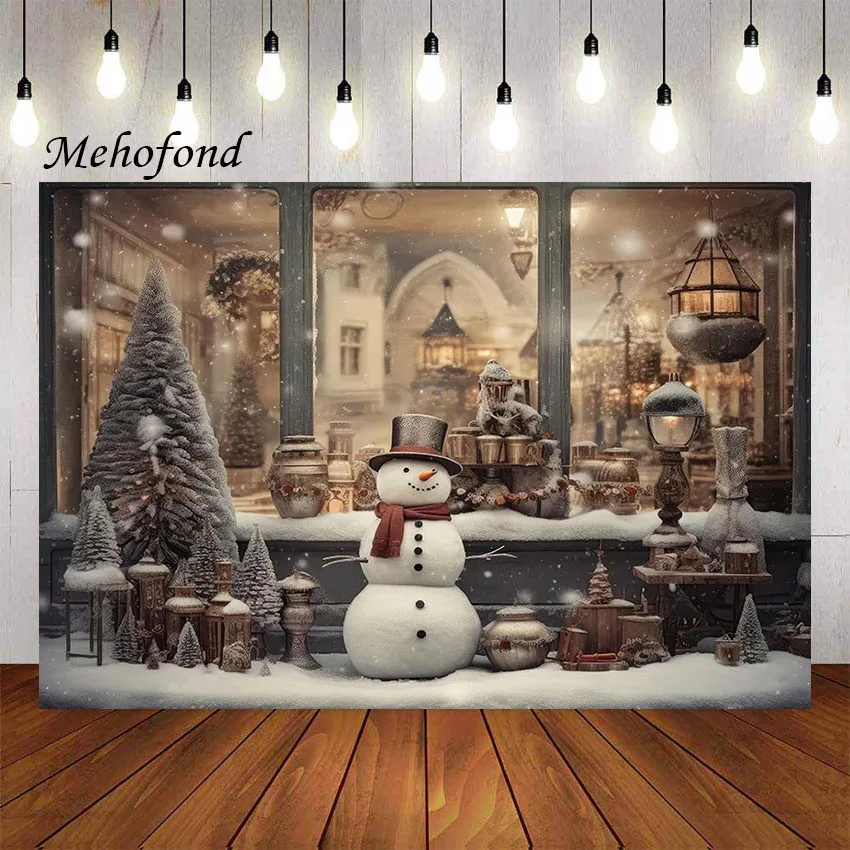 

Mehofond Photography Background Winter Christmas Window Snowman Xmas Tree Party Kids Family Portrait Decor Photo Backdrop Studio