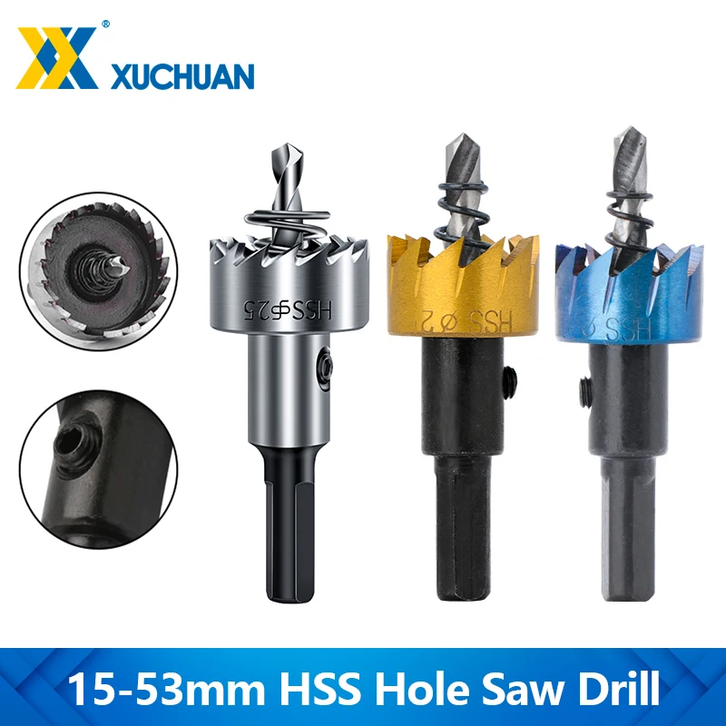 HSS Drilling Bit 15-53mm Hole Saw Drill Set Carbide Tipped Core Drill Bit For Metalworking Tools Stainless Steel Hole Drilling