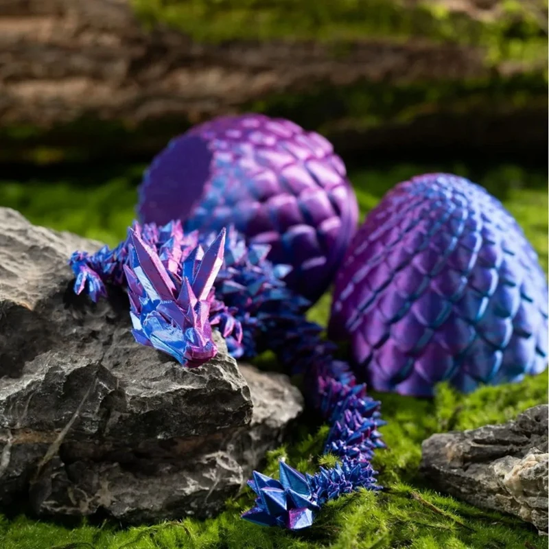 4 Piece 3D Printed Dragon With Egg - Crystal Dragon Fidget Surprise Toys As Shown Posable Flexible Articulated Dragon