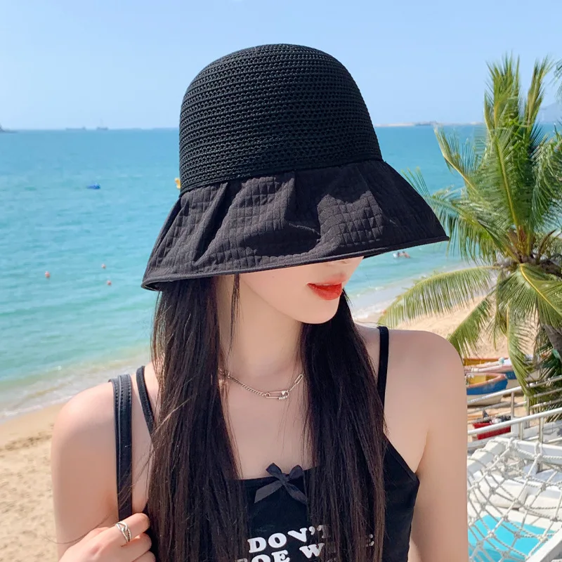 

New Women's Sun Hat Small Brim Hollow Breathable Outdoor Leisure Sunscreen Cap Travel Sunshade Hat Fashion Fisherman Hat 모자