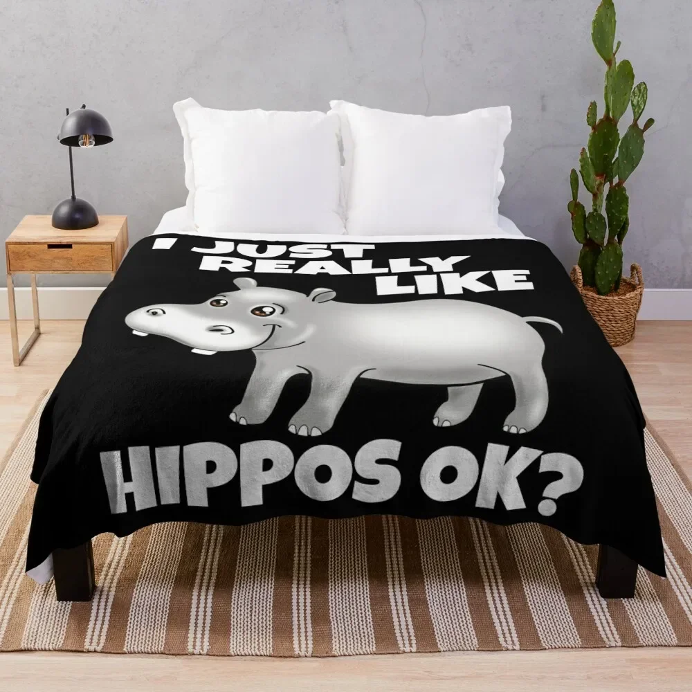 

I Just Really Like Hippos Funny Cute Hippopotamus Throw Blanket Hair Luxury Thicken Blankets