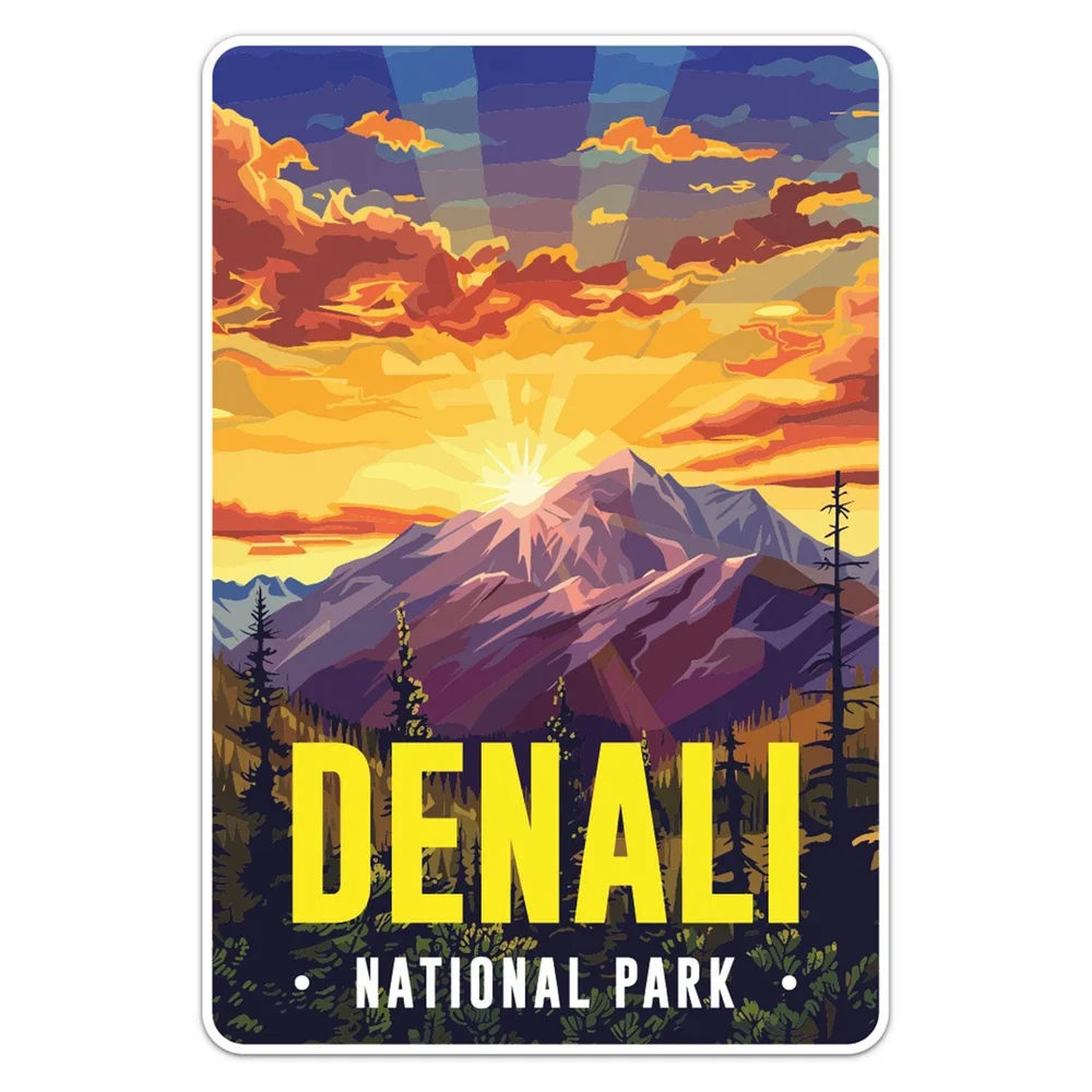 Sunset Denali National Park Vinyl Car Sticker Self Adhesive Decal for SUV Window and Laptop Travel Souvenir Design