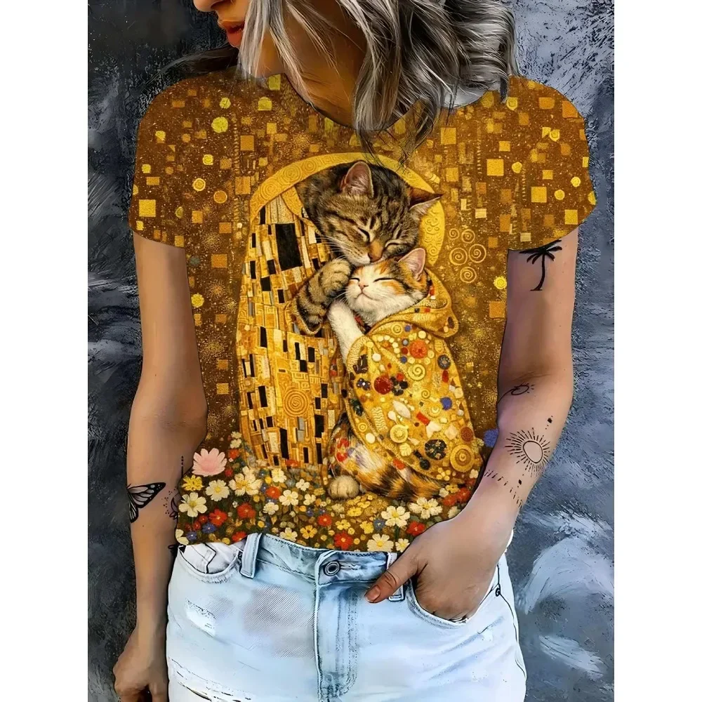 Women Style Blue Purple Floral Print Short Sleeve T-Shirt Casual Daily Office Work Relaxed Fit Minimalist Chic Ladies Tee Top