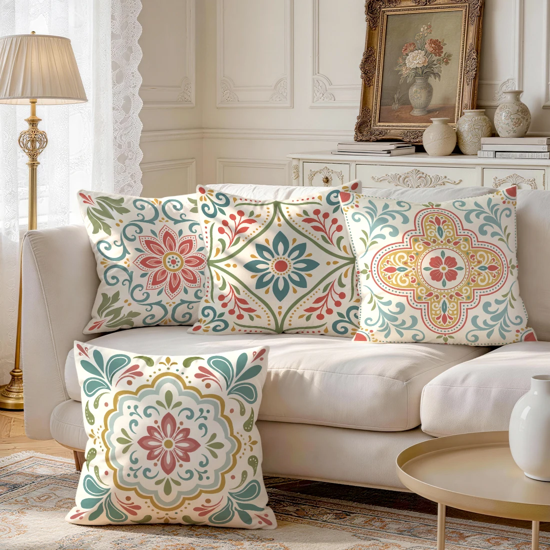 1pcs/4pcs Mediterranean Retro Tile Cushions Pillowcase Polyester Cushion Cover Throw Pillow Pillowcover Home Car Sofa Decor