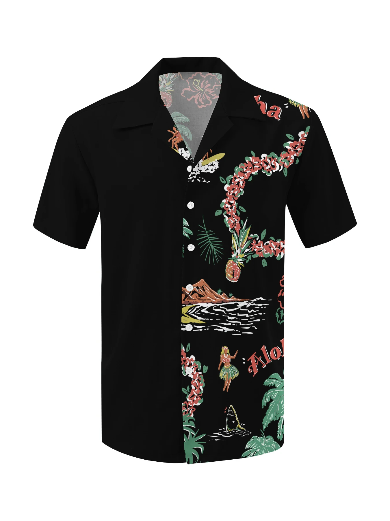 2024 New Summer Cashew Flower Shirt Men's Casual Fashion Hawaiian Lapel HD Printed Loose Short Sleeve Top Wholesale