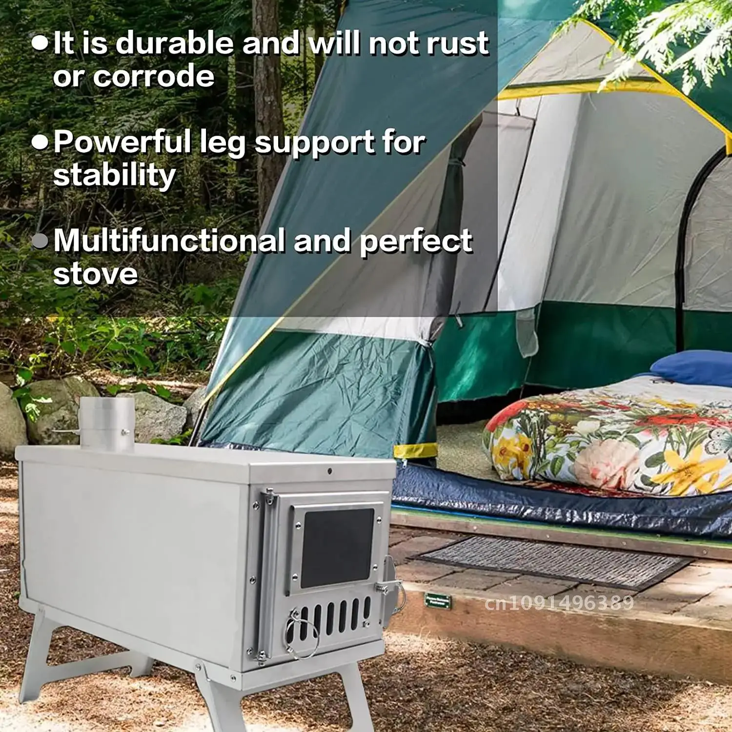 Camping Tent Stove Collasible Wood Burning Stove Stainless Steel Outdoor Hot Tent Heater Portable Firewood Stove