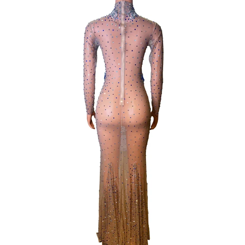 ชุดเดรสผู้หญิงประดับเพชรเต็มตัว ดีไซน์เซ็กซี่ ผ้าตาข่ายโปร่ง ชุดนักร้องหญิง ชุดแสดงบนเวที ชุดเทศกาล รุ่น XS6721