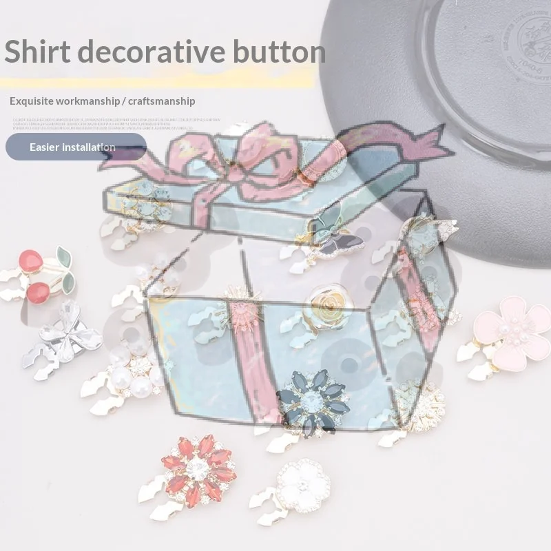 Crystal Pearl Button Covers Detachable Clip-On Shirt Coat Decorative Buttons Sewing Button for DIY Blouses Clothing Women Men