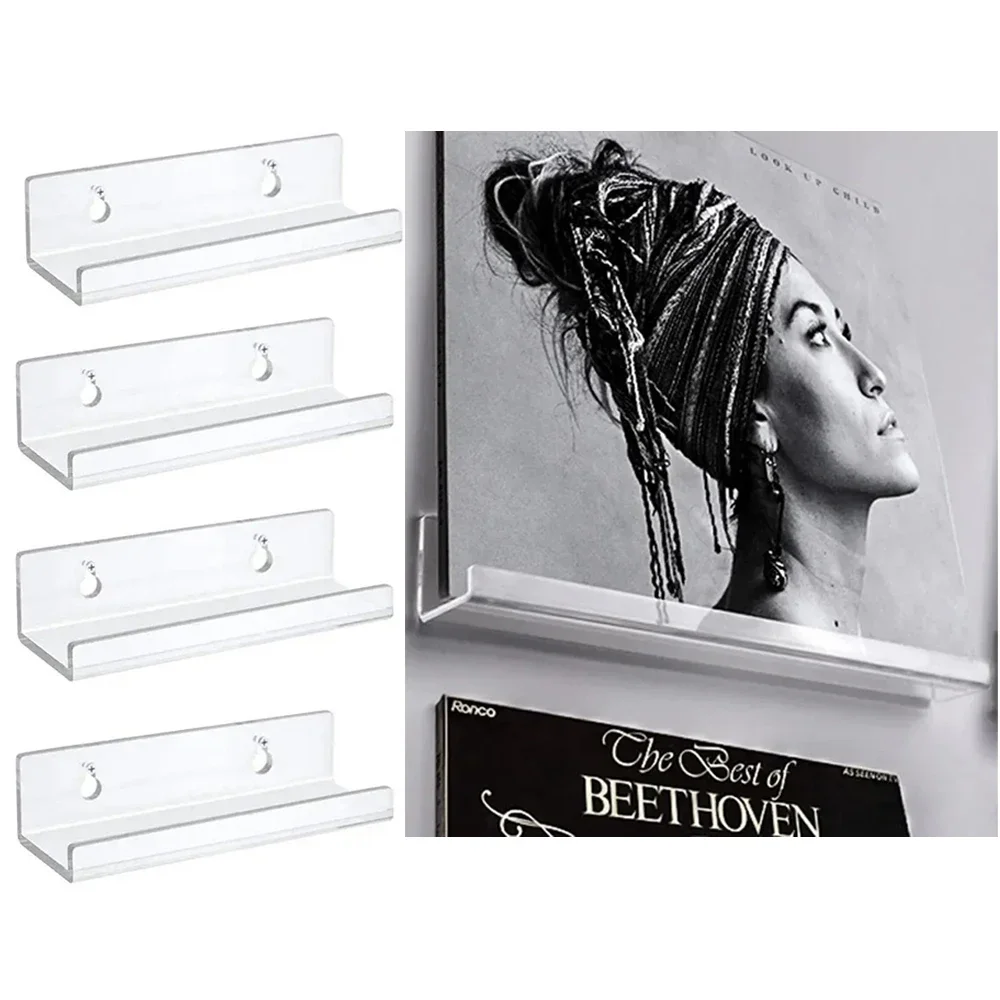New 4/8pcs  Acrylic Record Display Stand 4/7/12 inch Shelf Clear Wall Mounted Vinyl LP CD Record Album Storage Rack
