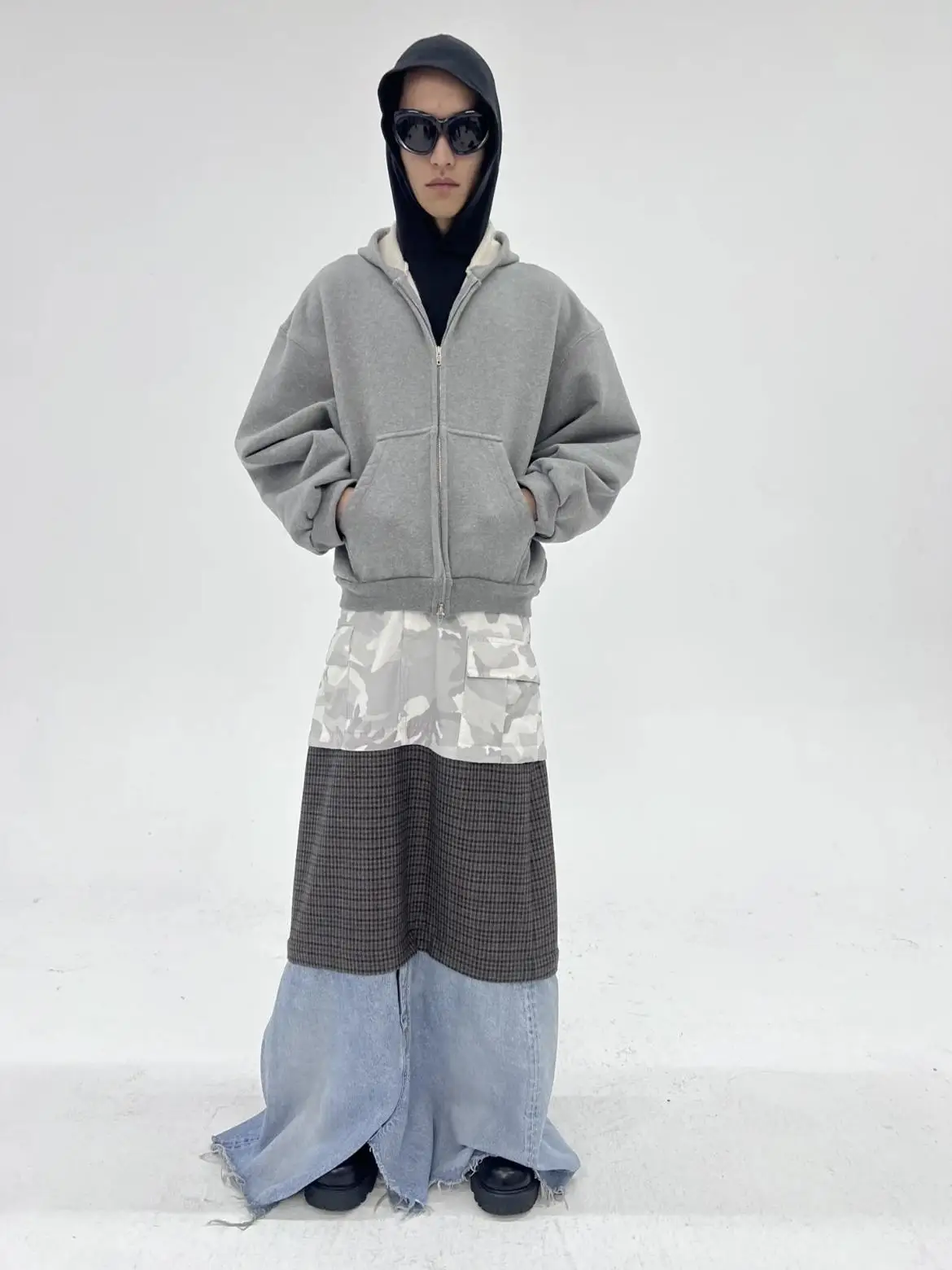 

Sun72bian High ammage Embroidered Double Ring Hooded Zipper ey Pure Cotton Jaet Sweatirt ex Trendy Modern Sle