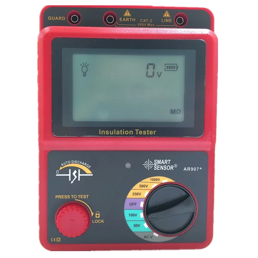 50V-1000v Digital High Voltage Insulation Resistance Tester Meter Voltage Meter Megger Testing Multimeter AR907+